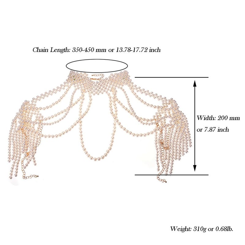 Jerollin Simulated Pearl Body Statement Necklace for Women, Fashion Collar Bib Necklaces Costume Jewelry White - Image 4